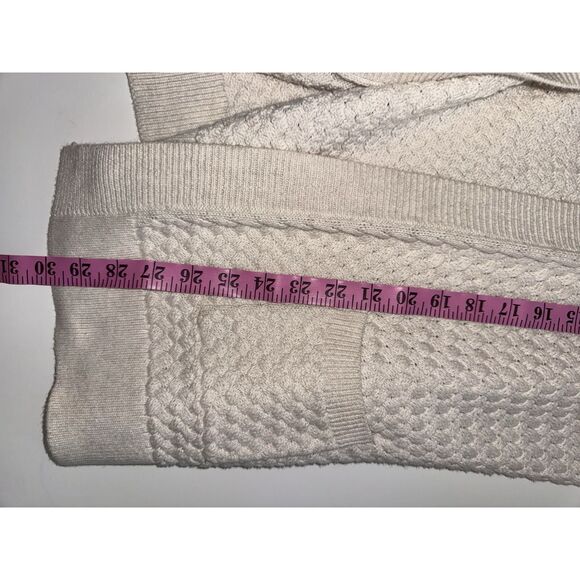 LL Bean Open Front Basketweave Knit Cardigan Womens Ivory Cream Cotton Cozy Med - Picture 13 of 16